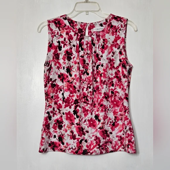 Calvin Klein sleeveless top size Small pink and white floral - Picture 1 of 5
